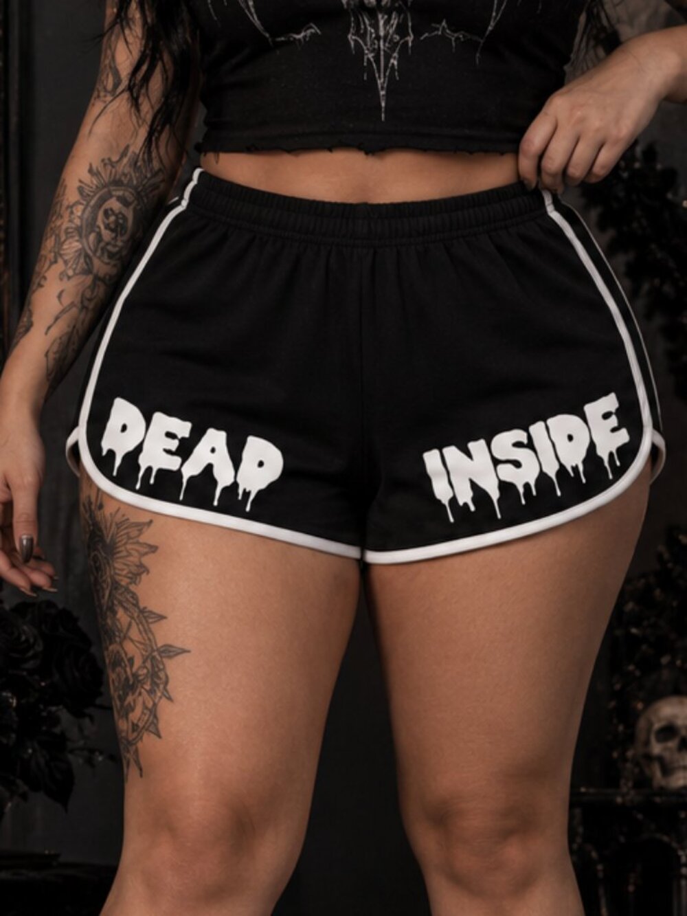 Dead Inside Skeleton Dance Gothic Shorts | Black & White Alt Y2K